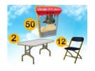 Popcorn machine, 2 rectangle tables & 12 folding chairs rental in Dallas — perfect for McKinney parties.