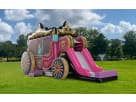 Princess Carriage bounce house rental in Houston with dual slides, ideal for Sugar Land birthday parties and outdoor events.