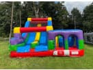 Retro Radical obstacle course with rockwall slide available for rental in Austin, ideal for Pflugerville birthday parties