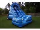 20ft Raging Rapids dual curve water slide rental in Austin with shark design and splash pool, ideal for San Marcos events.