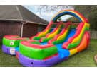 12ft rainbow kids double water slide rental in Houston—wet or dry inflatable perfect for Sugar Land backyard parties.