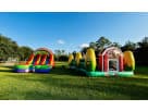 12ft rainbow double water slide rental in Houston—wet or dry inflatable perfect for Pasadena kids' parties and backyard events.