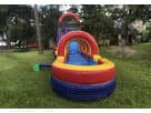 Colorful 20ft Rainbow Screamer water slide rental in Austin with dual slip-n-slide curves, ideal for Leander backyard parties.
