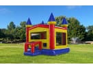 Perfect for Austin birthday parties, this red and blue castle moonwalk rental features a 13x13 jumping arena with basketball hoop.