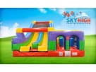 Perfect for Conroe birthday parties, this retro-themed obstacle course rental in Houston features dual slides and climbing wall.