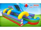 34ft Retro Combo water slide rental in Houston with colorful slides and slip feature, ideal for Spring parties.