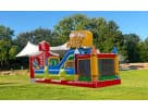 School Bus obstacle course rental in Dallas with attached slide—ideal for Frisco birthday parties.