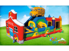 Perfect for Georgetown birthday parties, this school bus-themed obstacle course rental in Austin features dual slides