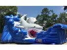 Gone Fish'n shark water slide rental in Houston with wet and dry capability, featuring giant mouth slide and wave features