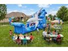 Perfect for Houston water parties, the Gone Fish'n shark slide rental features dual slides with a climbing wall for wet and dry