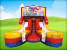 Perfect for Austin birthday parties, this Shimmer and Shine 16ft wet/dry slide rental features dual slides with padded landing