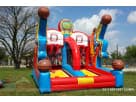 Basketball-themed interactive bounce house rental in Dallas with dual hoops, ideal for Mesquite kids' parties and backyard