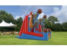 Basketball shootout bounce house rental in Dallas with dual hoops and slide, ideal for Plano birthday parties and events.
