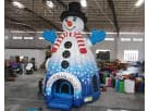 Large snowman bounce house with striped scarf available for rental in Dallas, perfect for Christmas parties in Mesquite