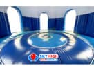 Large blue Snowman bounce house rental in Houston with multiple windows, perfect for Cypress holiday parties and children's
