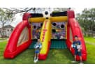 Soccer Fever dual-slide bounce house rental in Dallas with interactive games, ideal for Garland birthday parties and backyard