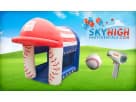 Speed Pitch interactive moonwalk game rental in Houston features a giant baseball cap roof, ideal for League City parties.