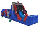 Spider-Man 50ft obstacle course rental in Austin with wet or dry water slide option, ideal for Pflugerville parties.