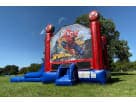 6-kid Spider-Man bounce house combo rental in Houston with wet or dry slide, ideal for Cypress birthday parties.