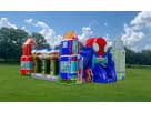 8-kid toddler Spider-Man obstacle course rental in Austin with character pop-ups, slides, and climbing features