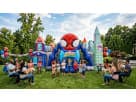 8-kid Spider-Man obstacle course rental in Austin with climbing, sliding, and bouncing—perfect for Georgetown birthday parties.