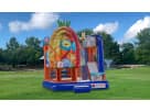 SpongeBob 5 in 1 bounce house with dual slides available for rental in Dallas, ideal for McKinney birthday parties with up to 8
