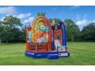 SpongeBob 5in1 bounce house with dual slides rental in Houston—holds up to 8 kids, ideal for Sugar Land birthday parties.
