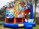 SpongeBob bounce house rental in Houston with attached slide, ideal for Spring parties.