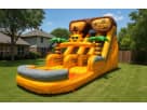 Dual lane tropical water slide rental in Houston with palm tree design, perfect for Pasadena backyard parties and family events.