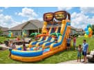 Perfect for Conroe summer parties, this tropical dual lane water slide rental in Houston features a refreshing splash pool