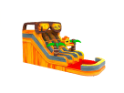 Perfect for Houston summer parties, this tropical dual lane water slide rental features a refreshing splash pool ideal for racing