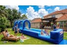Tobogán acuático azul de 31 pies con piscina en renta para fiestas en Austin, ideal para Cedar Park.