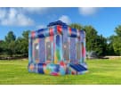 Colorful gift box bounce house rental in Austin with 13ft x 13ft jumping area, ideal for Buda kids' birthday parties.