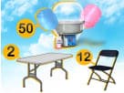 Cotton candy machine rental in Houston with tables and chairs package — ideal for Sugar Land parties.