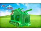 Green tank bounce house rental in Austin, perfect for military-themed parties with kids ages 3 to 8.