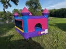 Tiny pink and purple castle bounce house rental in Austin, perfect for indoor or outdoor toddler parties in Leander.