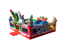 Toddler Christmas bounce house rental in Dallas with soft play pop-ups and festive Santa graphics, ideal for Plano holiday