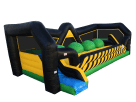 Toxic Run Wipe-Out Challenge inflatable obstacle course rental in Dallas with dual entry points, ideal for Plano kids' parties.
