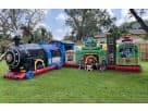 Thomas the Tank Engine obstacle course rental in Dallas with slide and train car design—ideal for Garland birthday parties.