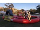 Hot air balloon bounce house rental in Dallas with checkered pattern design, perfect for Fort Worth birthday parties and events.
