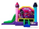 Trolls bounce house rental in Houston with dual slide combo, ideal for Sugar Land kids' parties.