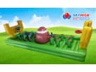 Inflatable bungee football tug-of-war game rental in Austin with bungee rope vests, ideal for ages 6 and up at Kyle parties.