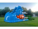 Turtle Beach water slide rental in Dallas with large turtle pool at the bottom, set up on grass—ideal for Arlington summer