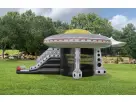 UFO spaceship bounce house combo rental featuring silver flying saucer with attached slide—perfect for Kyle parties.