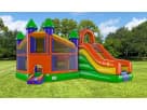 Colorful castle bounce house with slide rental in Dallas, ideal for kids' birthday parties in Frisco.