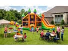 Ultimate 3-in-1 bounce house rental in Dallas with dual slides and rock wall, ideal for Mesquite birthday parties.