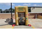 Yellow Cash Vault money machine rental in Pasadena with interactive tunnel entrance, ideal for Houston parties.