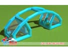 Bright blue inflatable obstacle course with mesh panels available for rental in Dallas, ideal for Grand Prairie parties.