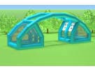 Perfect for Dallas summer parties, this blue Water Balloon Battle interactive rental features dual slide exits for two-team water