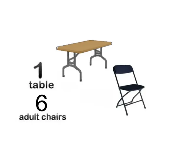 1 6ft Rectangle Table with 6 Adult Black Chairs
